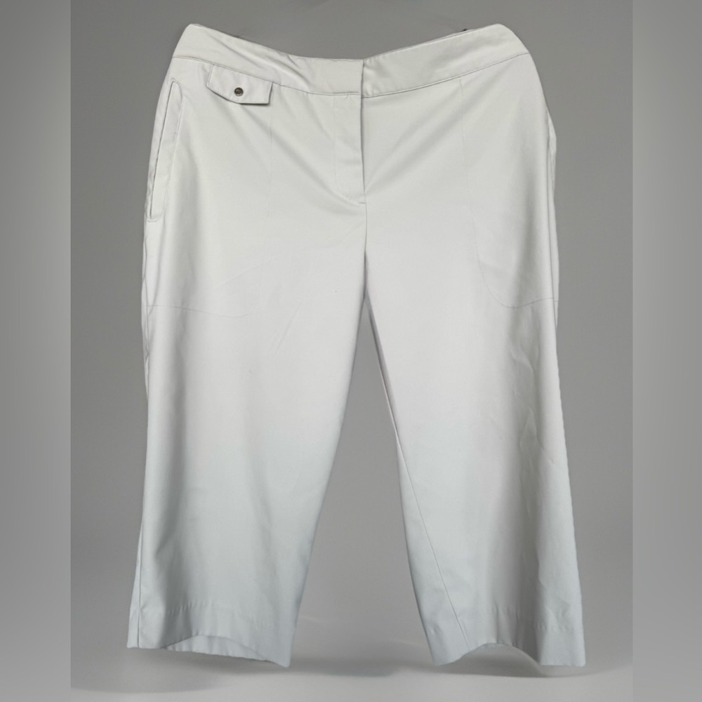 Izod Golf Women Straight Leg Mid-Rise Comfort-Fit Beige Capris Stretch Pockets 8